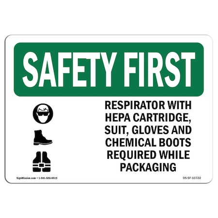 Signmission OSHA Sign, Respirator W/ Hepa Cartridge, 18in X 12in Rigid Plastic, 18" W, 12" H, Landscape OS-SF-P-1218-L-10722